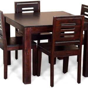 Furinno Sheesham Wood 4 Seater Wooden Dining Table with 4 Chairs Home and Living Room Hall (Mahogany Finish)