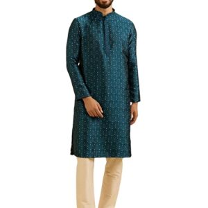 Manyavar Men's Brocade Elegant Ethnic Motifs Printed Kurta Pyjama Set (2pcs)